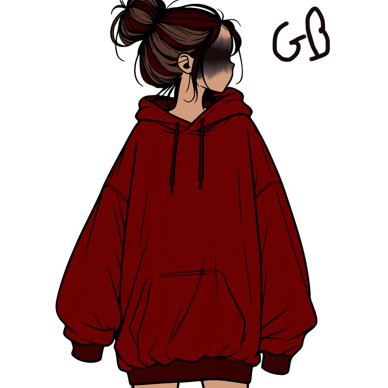 realistic girl with a oversized sweatshirt on and a bun