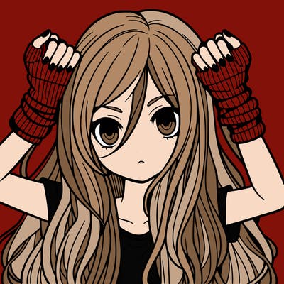 long haired girl with fingerless gloves