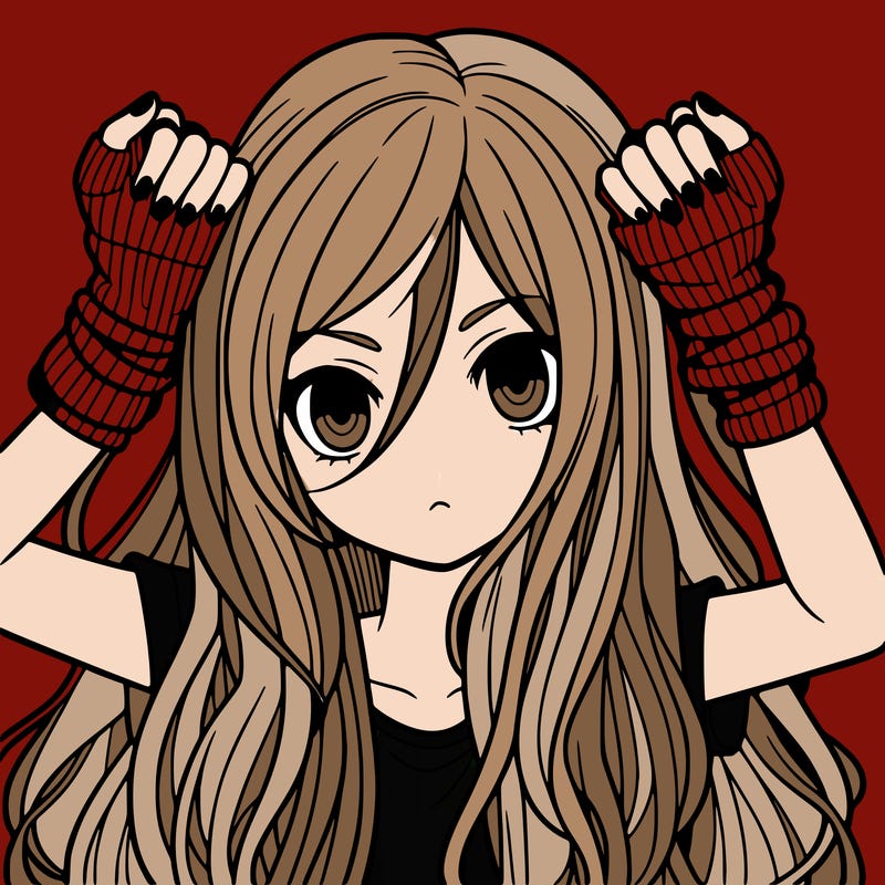 long haired girl with fingerless gloves