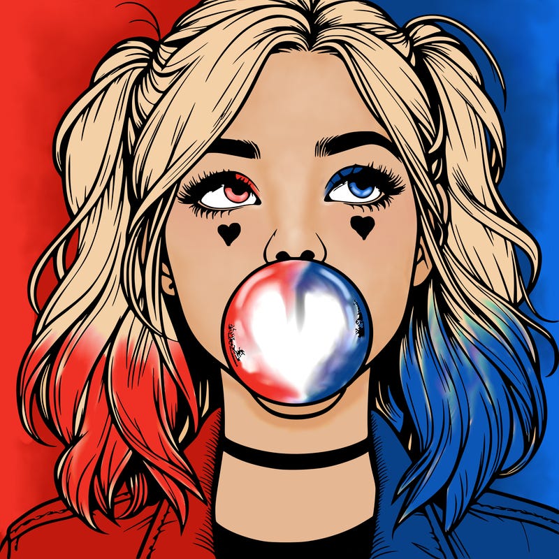 realististic girl blowing bubble -gum