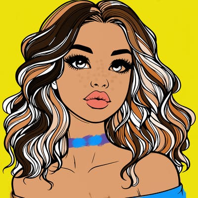realistic girl with wavy hair and lips