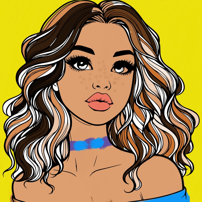 realistic girl with wavy hair and lips