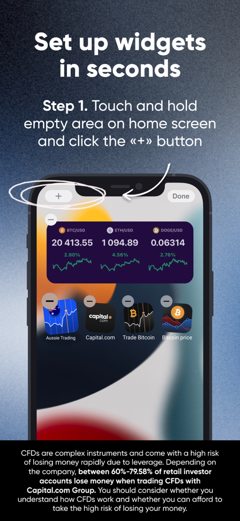 Step-by-step tutorial showing how to add the crypto price widget to an iPhone home screen