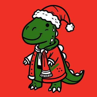 dinosaur dressed as christmas