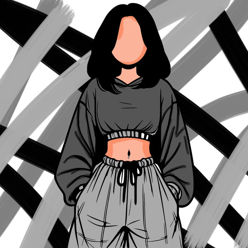 realistic girl faceless with baggy pants and a crop top