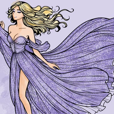 realistic woman in dress flowing the the wind