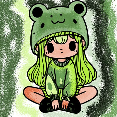 a girl wearing a frog hat and some frog socks