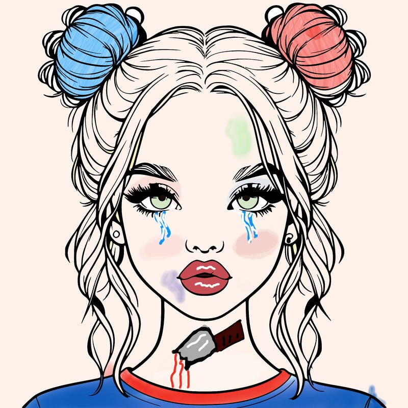 realistic girl with two buns in hair and lips