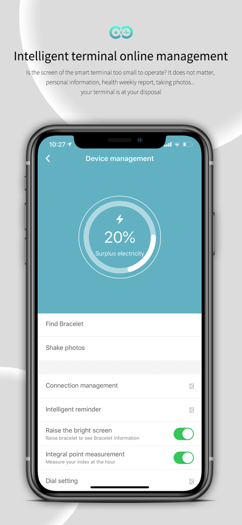 Device management screen of WearFit 2.0 app showing battery status and smartwatch settings