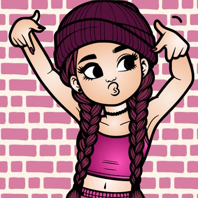 realistic teenage girl with braids and a beanie and crop top doing 🫶🏼