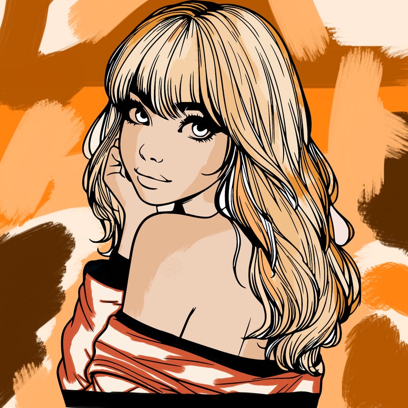 realistic girl with bangs looking over her shoulder