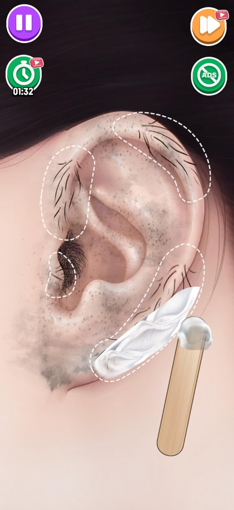 Makeup Skin Care: ASMR Salon - Gameplay em close-up de um procedimento de depilação de orelha na simulação Maquiagem Cuidados com a Pele Salão ASMR