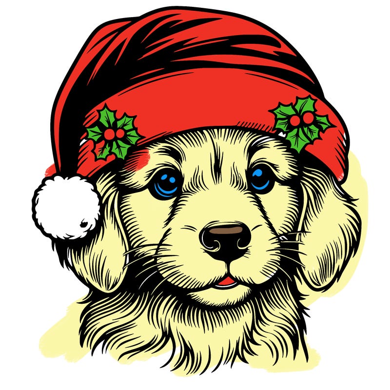 realistic dog wearing a santa hat