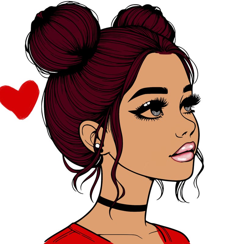 realistic girl with buns on the top of her head