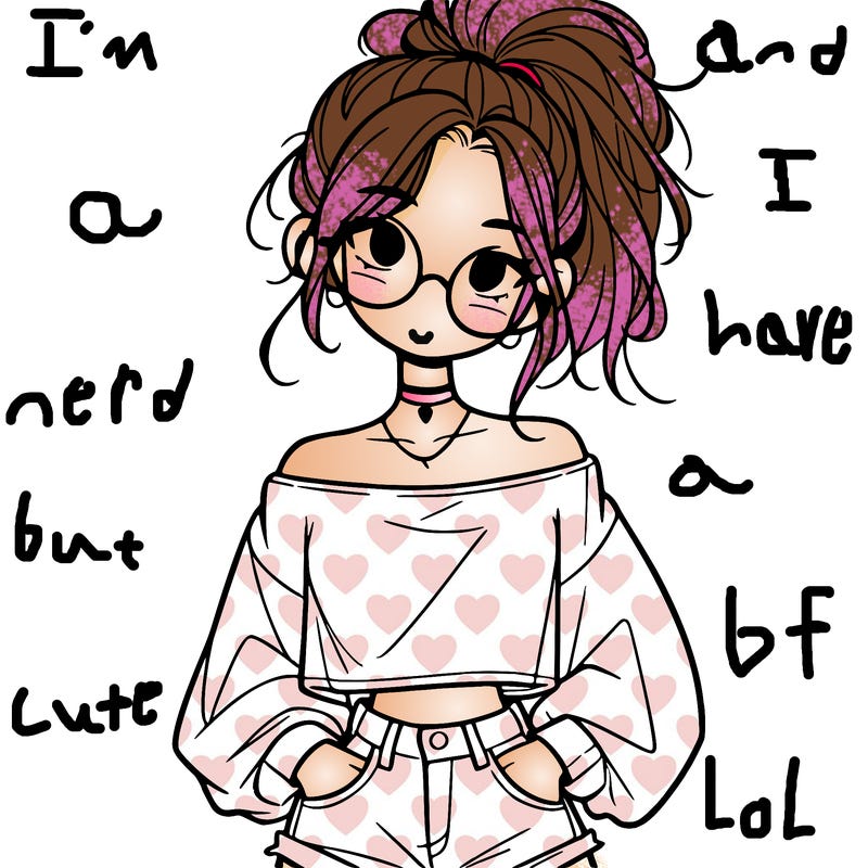 girl with a messy ponytail glasses a baggy crop top and jean shorts