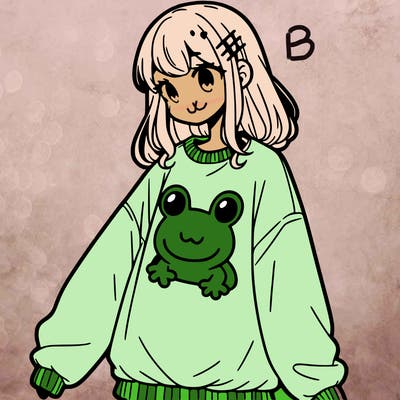 girl wearing frogging sweatshirt