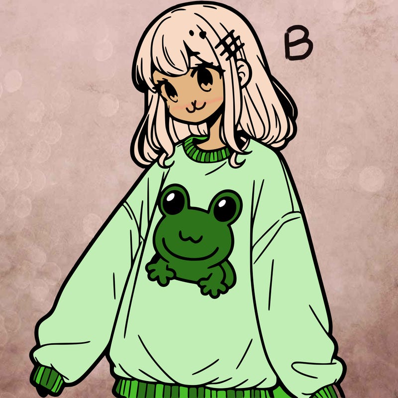 girl wearing frogging sweatshirt