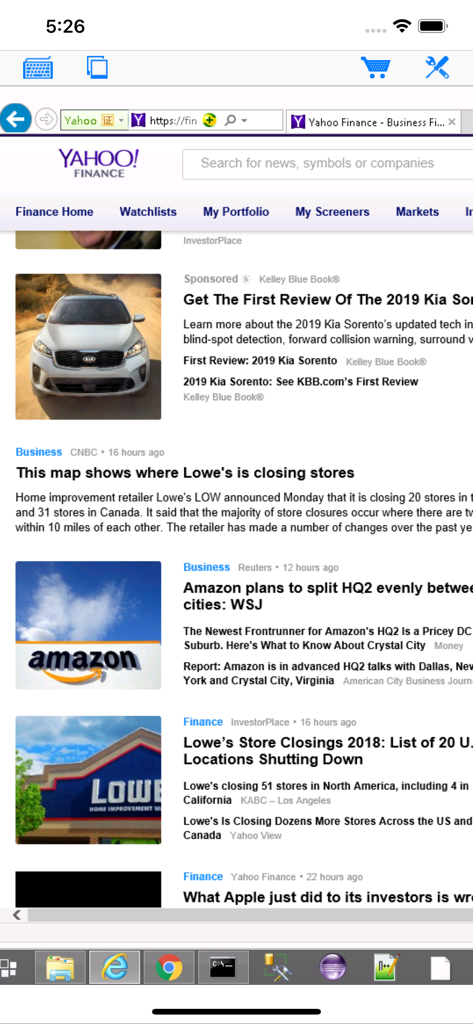 La aplicación Connect My PC muestra una sesión de escritorio remoto de Windows en la pantalla de un iPhone.