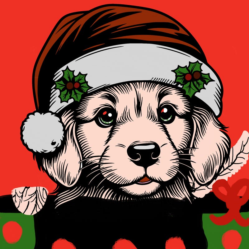 realistic dog wearing a santa hat