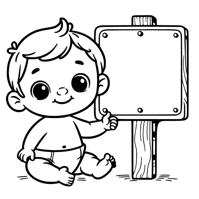 baby boy next to blank sign