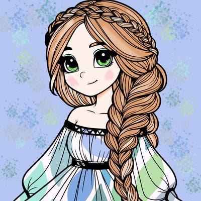 realistic girl with long braid and flowing dress