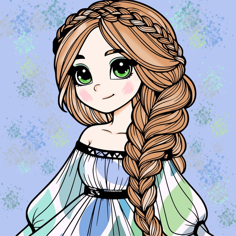 realistic girl with long braid and flowing dress