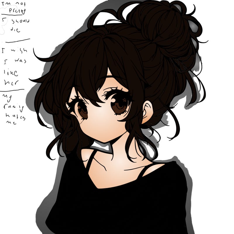 a beautiful anime girl with a messy bun