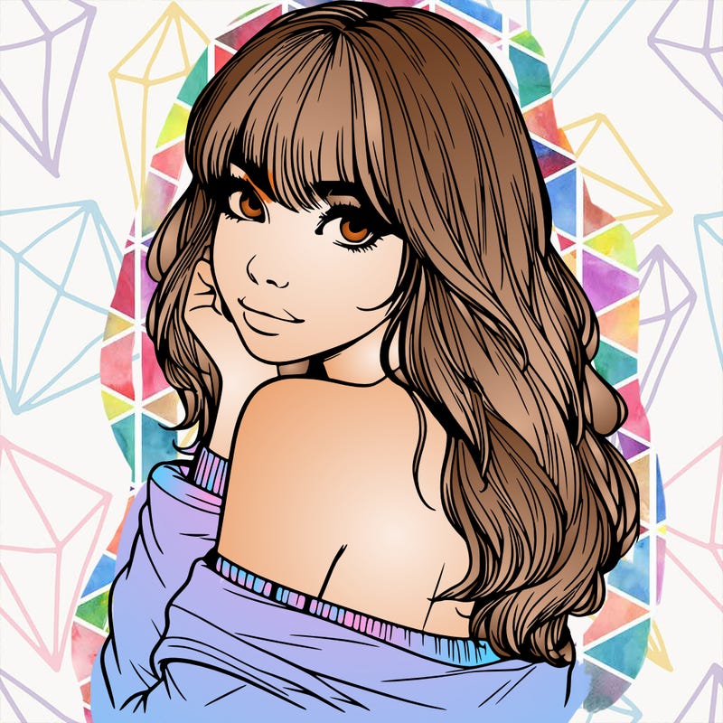 realistic girl with bangs looking over her shoulder