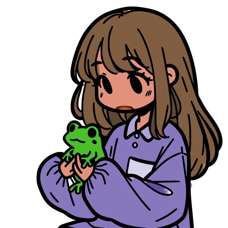 girl with long hair and a oversized shirt. and she is holding a frog
