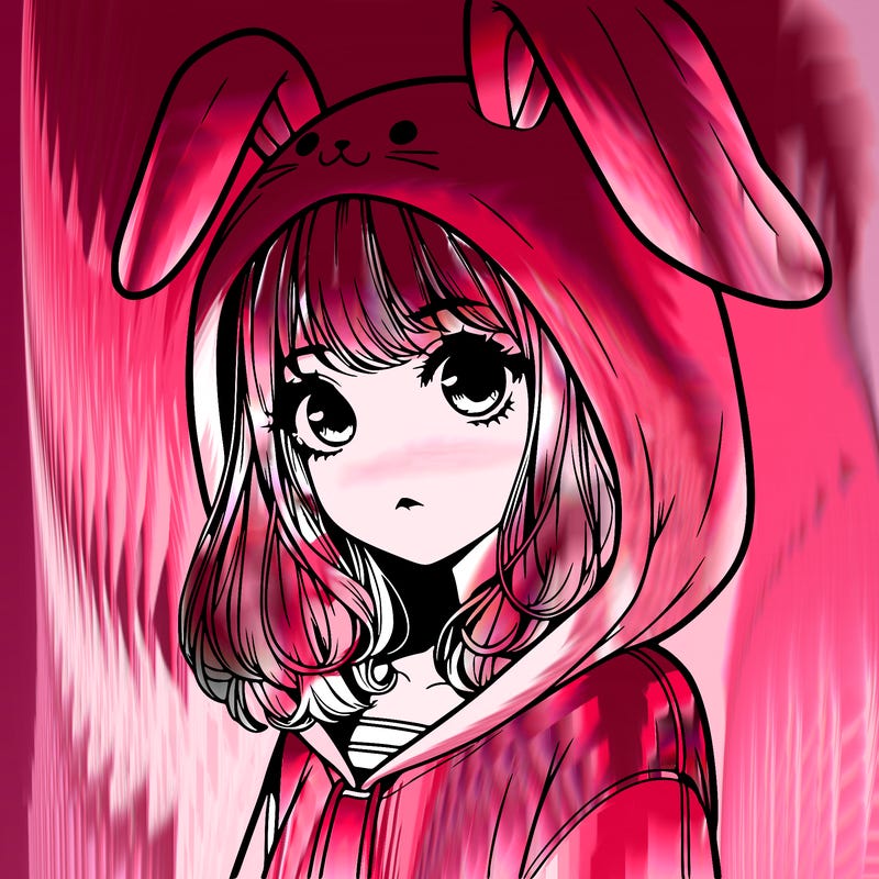 realistic girl wearing a bunny hoodie