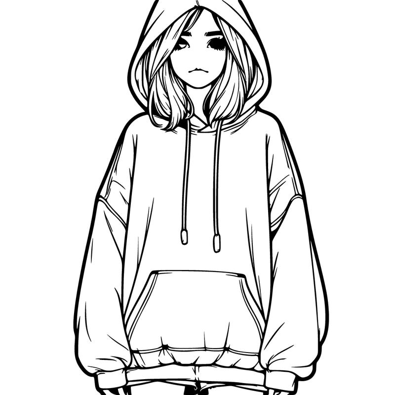 realistic girl wearing a over sized hoodie