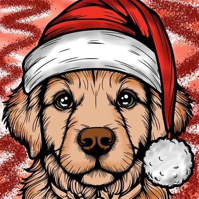 realistic dog with a christmas hat