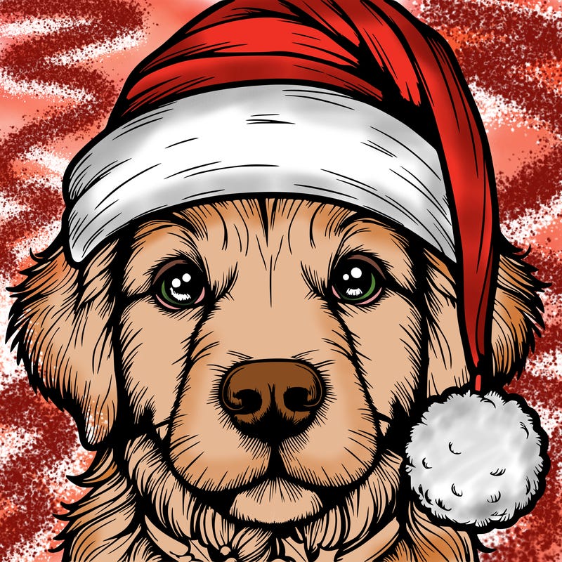 realistic dog with a christmas hat