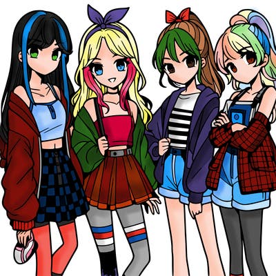teen manga girls group of 4