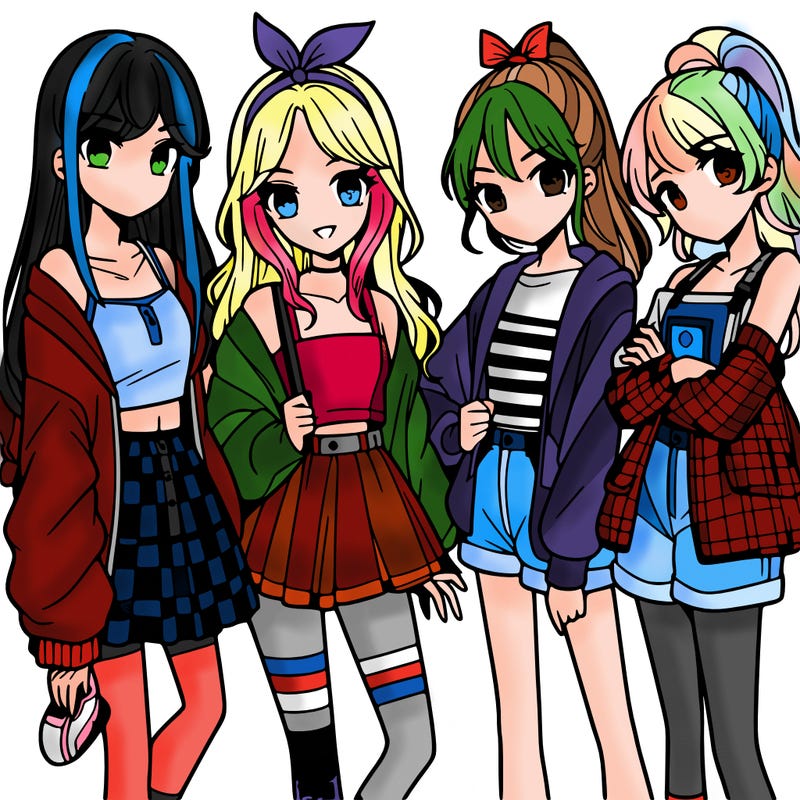 teen manga girls group of 4
