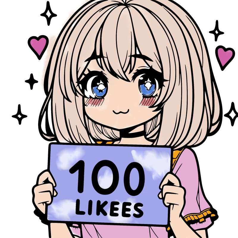 anima girl holding a 100 likes sign in her hand