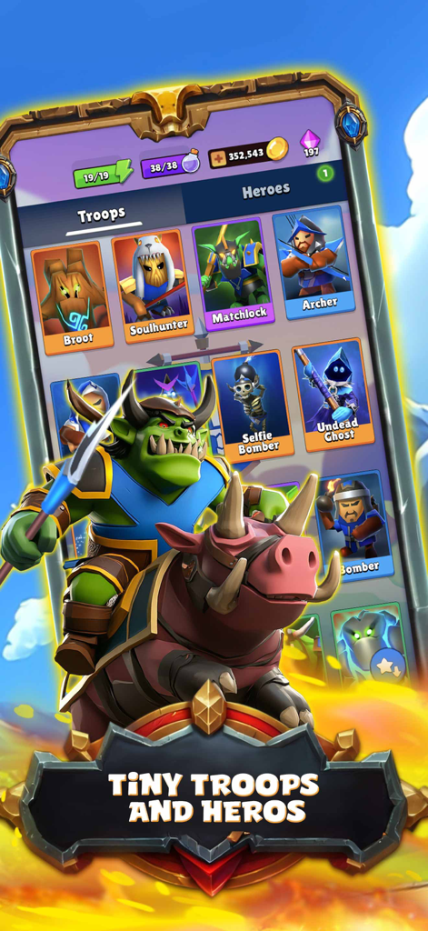 Tiny Legends RPG War Game screenshot showing collectible troops and heroes