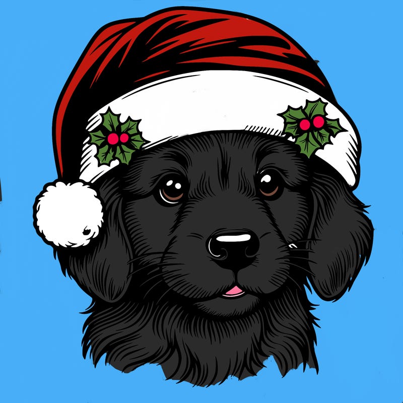 realistic dog wearing a santa hat