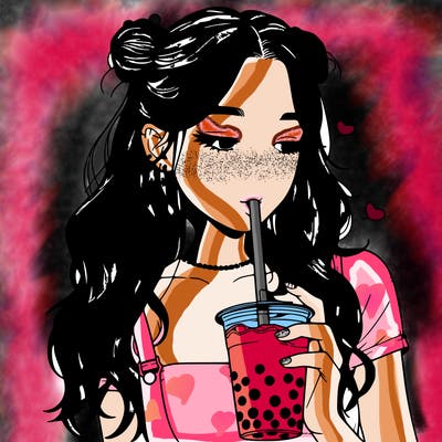 aesthetic realistic girl with boba
