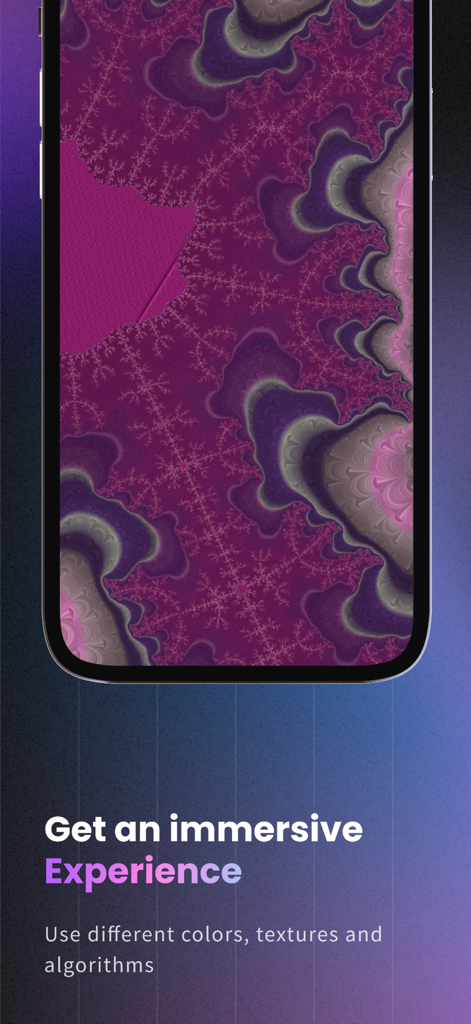 Magic Fractals 2D: Art Therapy - Purple fractal pattern on a mobile screen for immersive art therapy