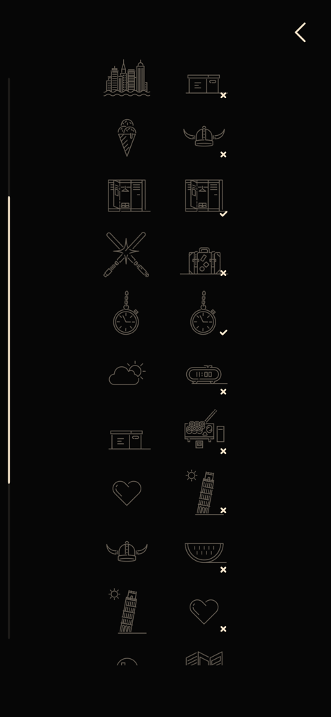 記憶トレーニングゲーム『Build Your Palace』の、黒い背景に描かれたミニマルなホワイトのラインアート・アイコン