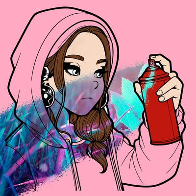 a realistic girl, spray painting