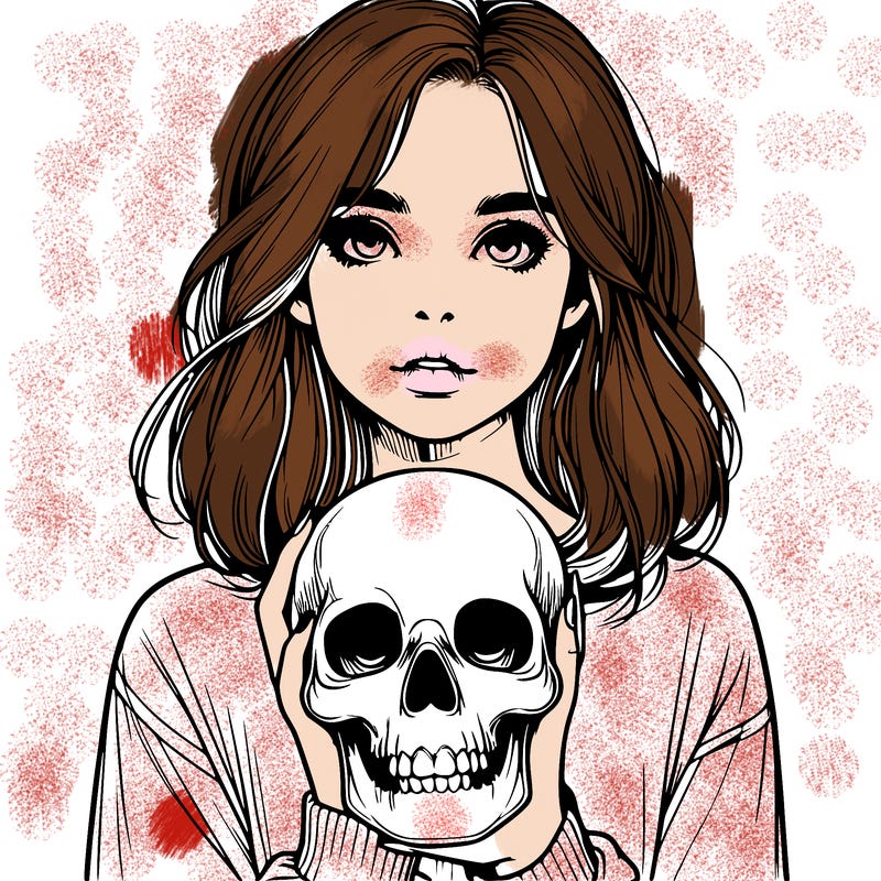 realistic girl holding a skull