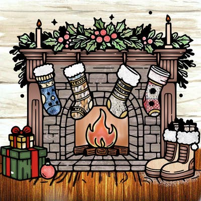 christmas fireplace with  stockings