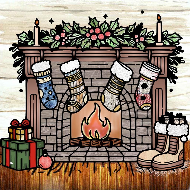 christmas fireplace with  stockings