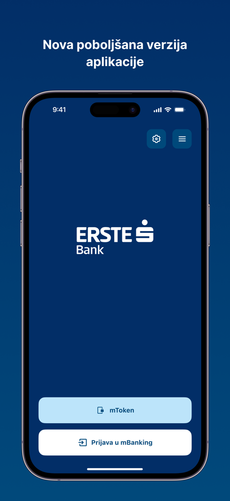 Erste Bank mBanking app welcome screen on iPhone showing login and mToken options
