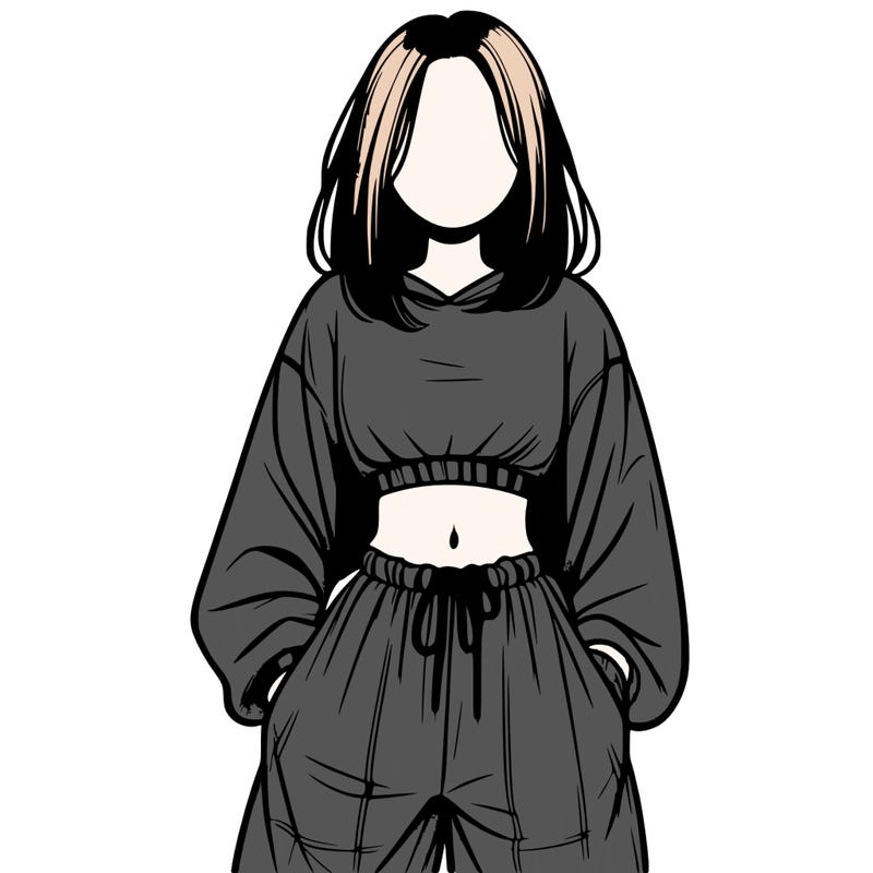 realistic girl faceless with baggy pants and a crop top