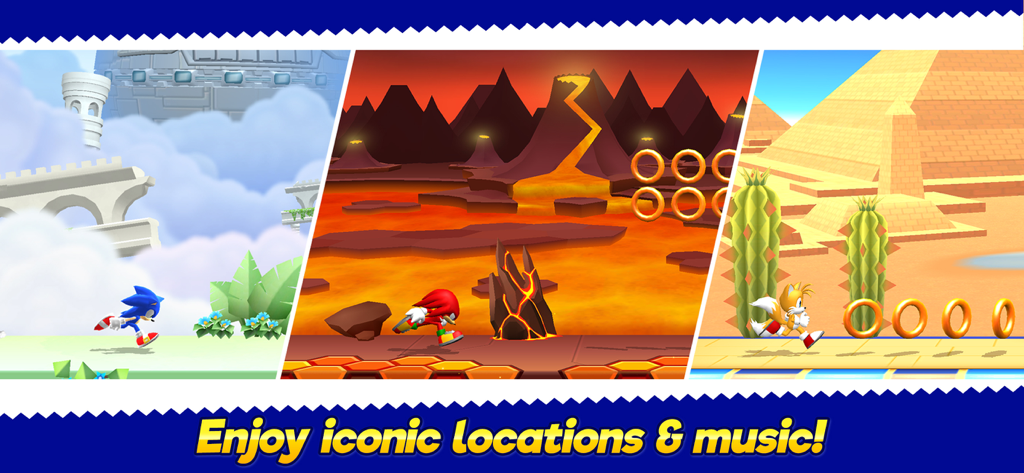 Sonic Runners Adventure - Sonic Knuckles and Tails running through iconic game levels in Sonic Runners Adventure