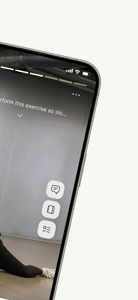 Lenus eHealth app interface showing an interactive workout video with chat and tracking icons