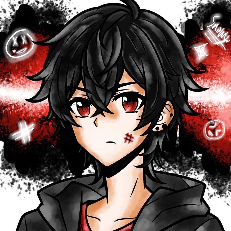 teen anime boy shoulder length hair and pierced ears